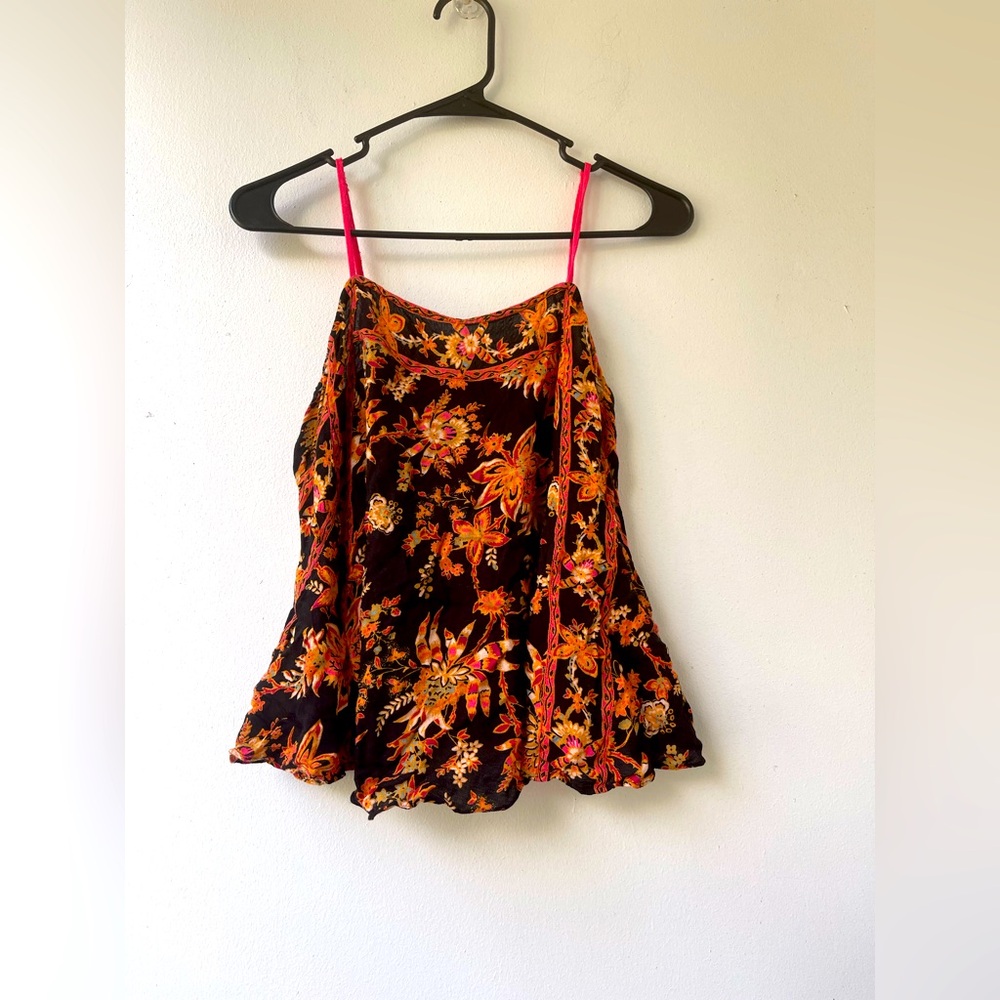 Free people black and orange floral tank